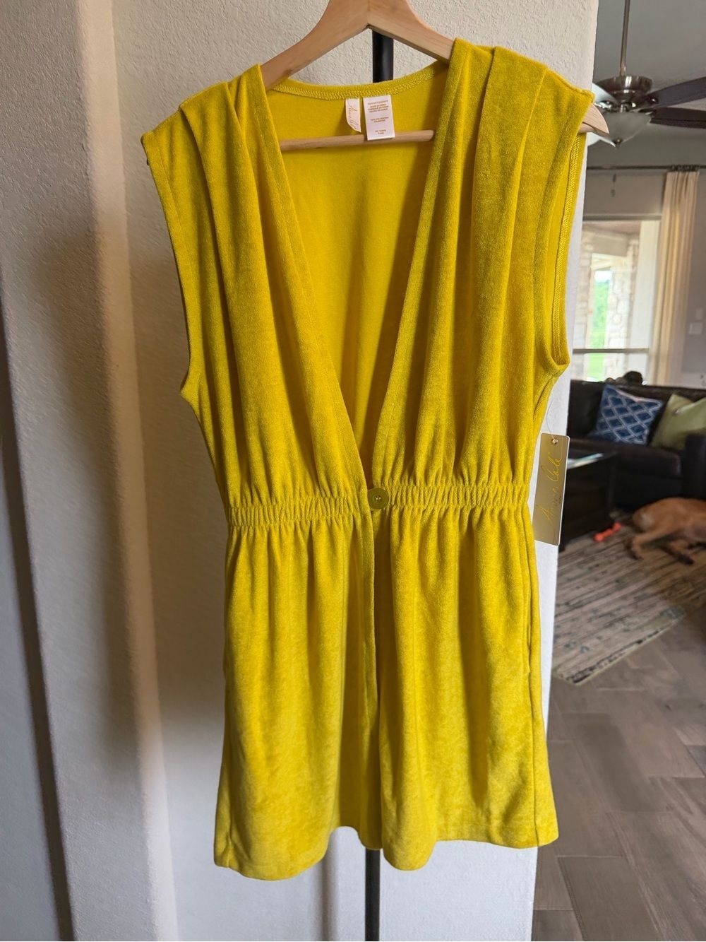 Anne Cole Yellow Sleeveless Swim Terry Cloth Coverup Drawstring Waist S MSRP:78